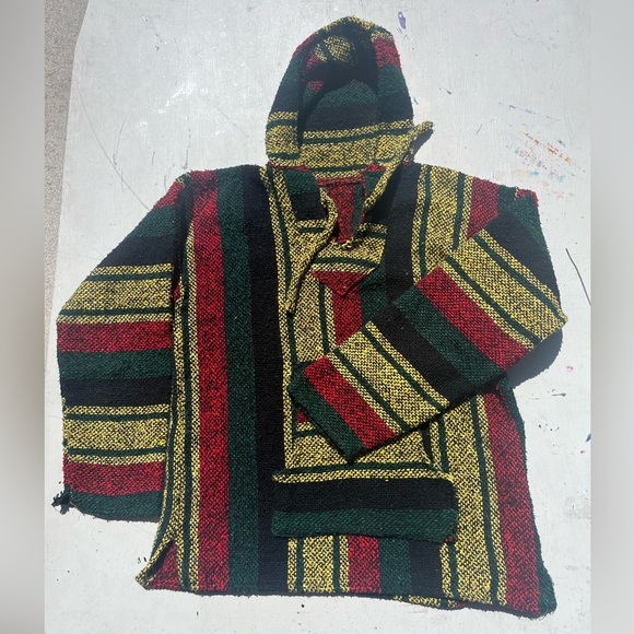 Unisex Rasta Poncho Hoodie Multicolor Woven NO SIZE Reggae Jamaica Island Hippie - Picture 6 of 11